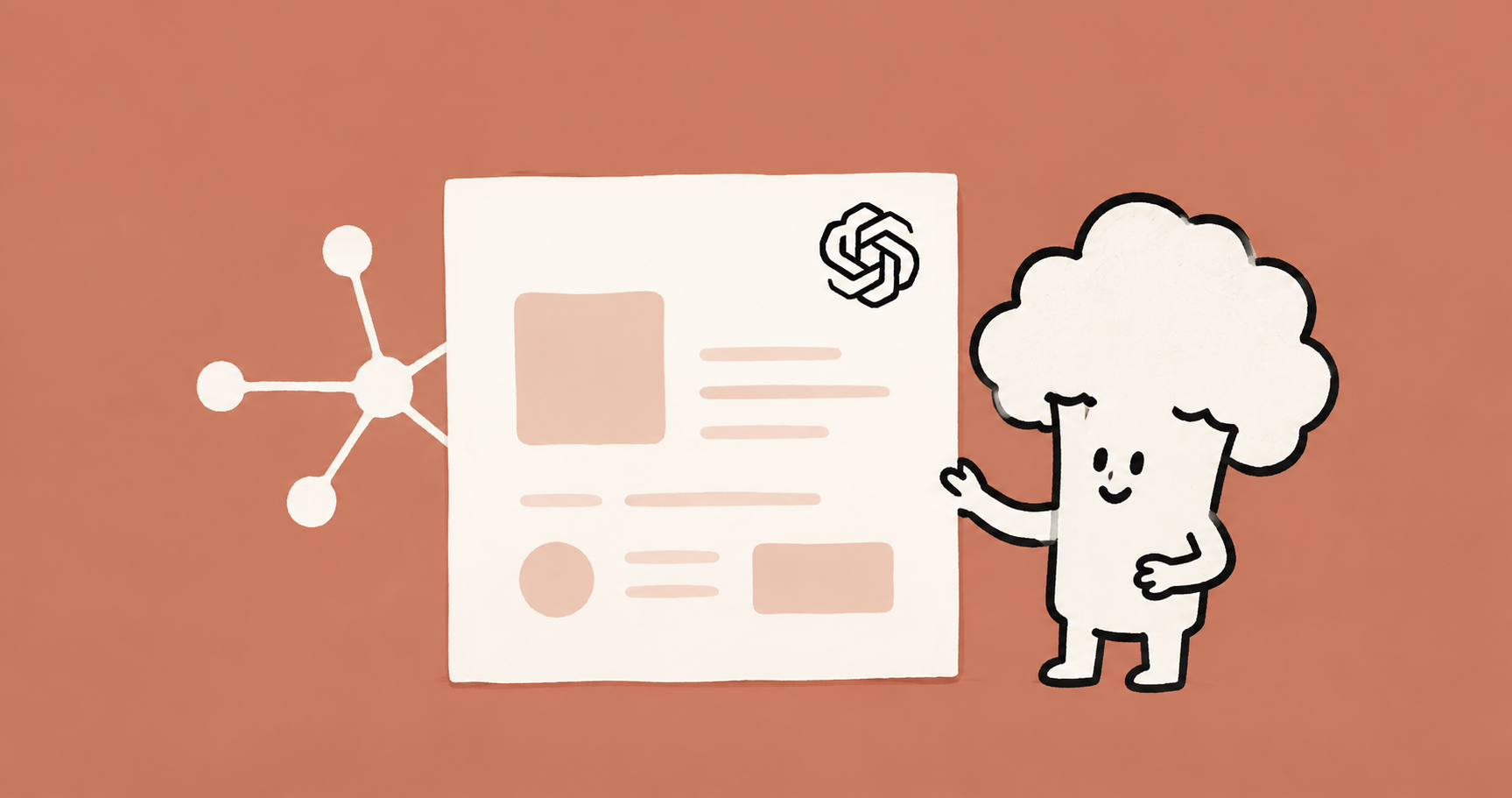 น้อง broccoli กำลังตรวจสอบการ์ดผลิตภัณฑ์ GPT-6 Astra พร้อมสัญลักษณ์ OpenAI และโหนด AI