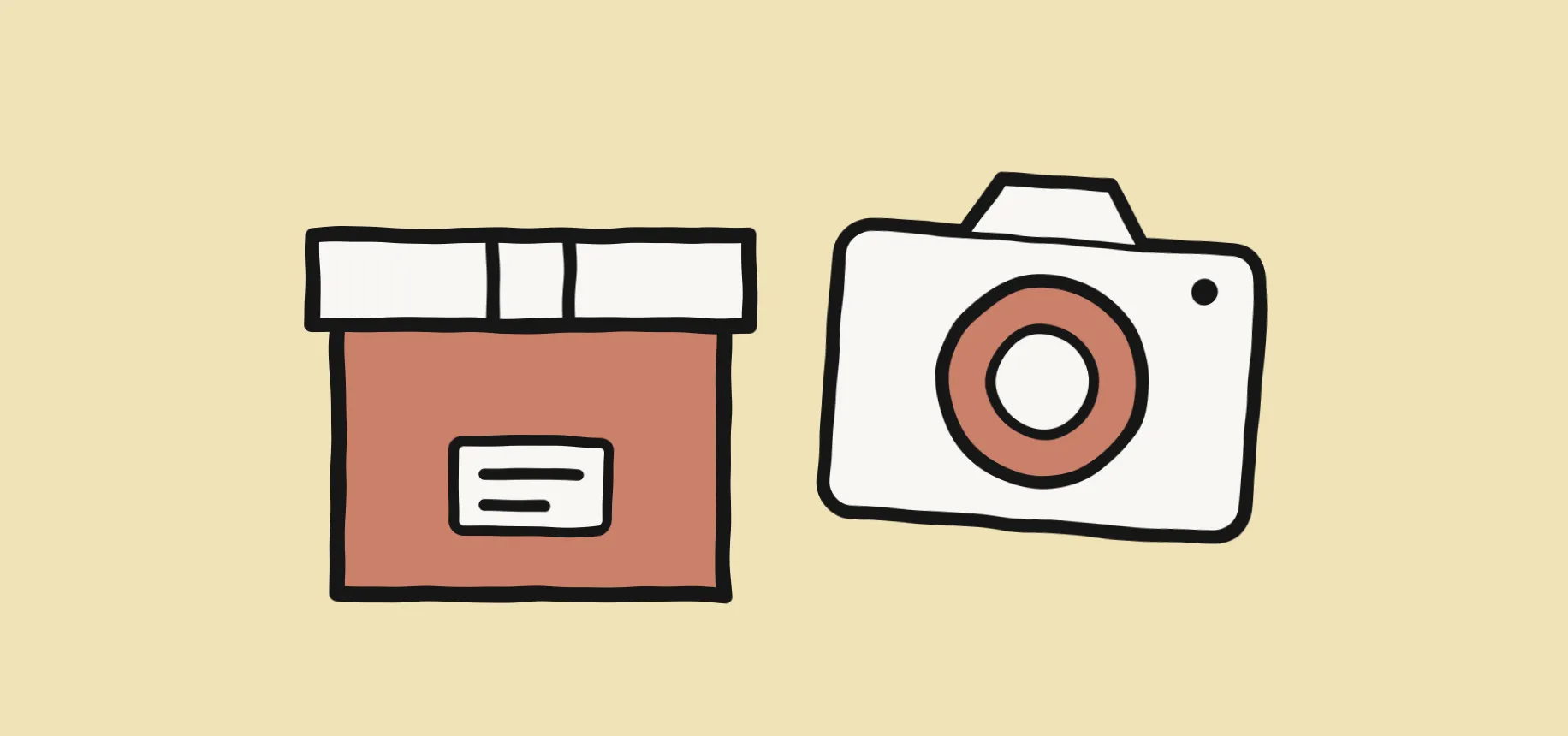 ภาพกล่องสินค้าคู่กับกล้องถ่ายรูป สื่อถึงการหาเรื่องเล่าจากสินค้าหนึ่งชิ้น
